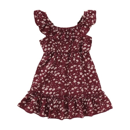 

KIMI BEAR Infant Girls Dress 18 Months Infant Girls Summer Dress 24 Months Infant Girls Sweet Dandelion Print Ruffle Collar Sleeveless Dress Red