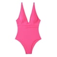 thumbnail image 2 of Women's One Piece Swimsuit Fashion Deep V Neck Adjustable Straps Bathing Suit Low Back Beach Swimwear (S, Pink), 2 of 6
