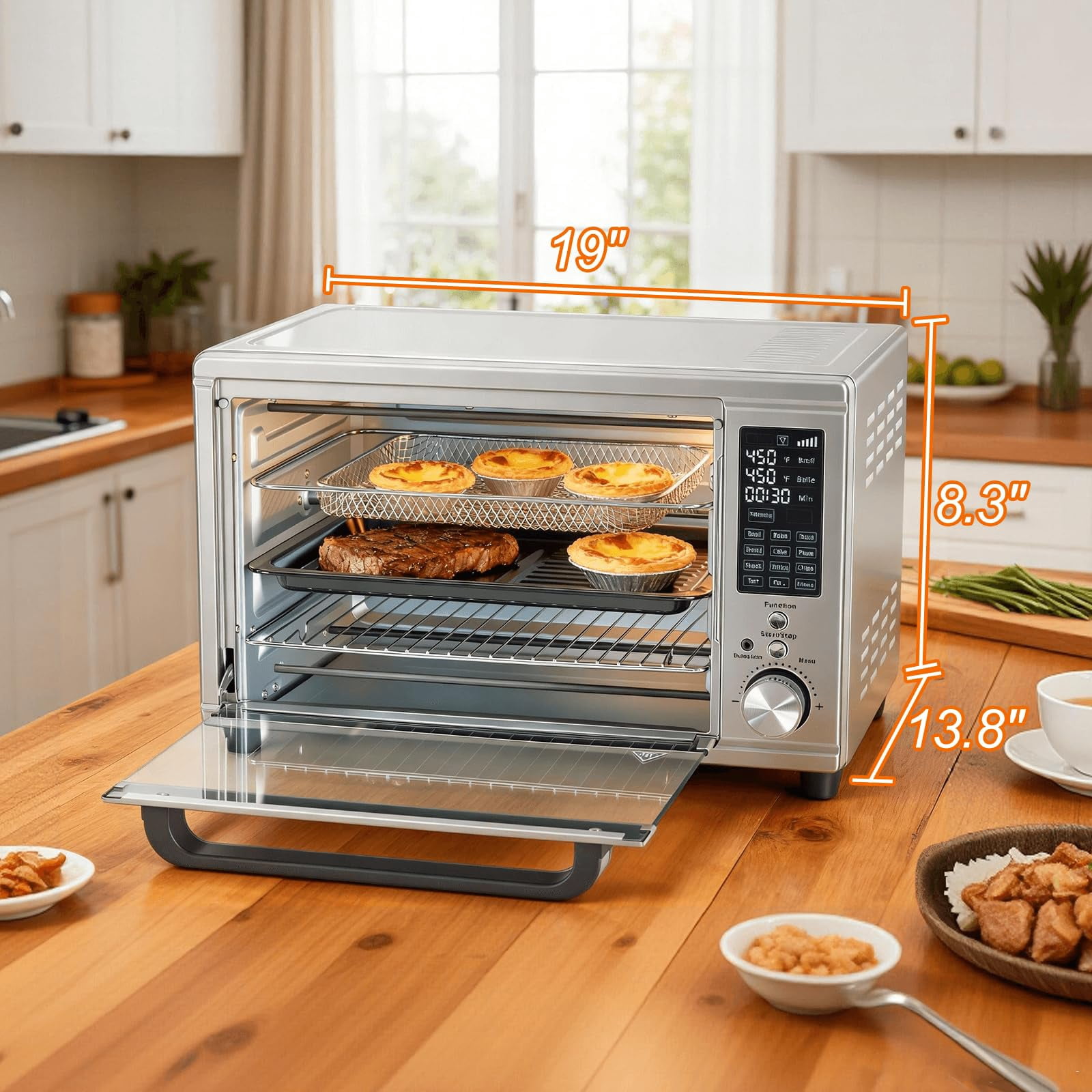 LIFERECORD Air Fryer Toaster Oven Combo Extra Large 29.6QT, Countertop Smart Probe Oven with 12 Functions in 1, Stainless Steel, 7 Accessories, Up to 450°F