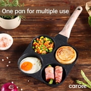 Carote 4-Cup Nonstick Egg and Burger Pan, Breakfast Skillet with Divided Sections, Induction Compatible (Black)