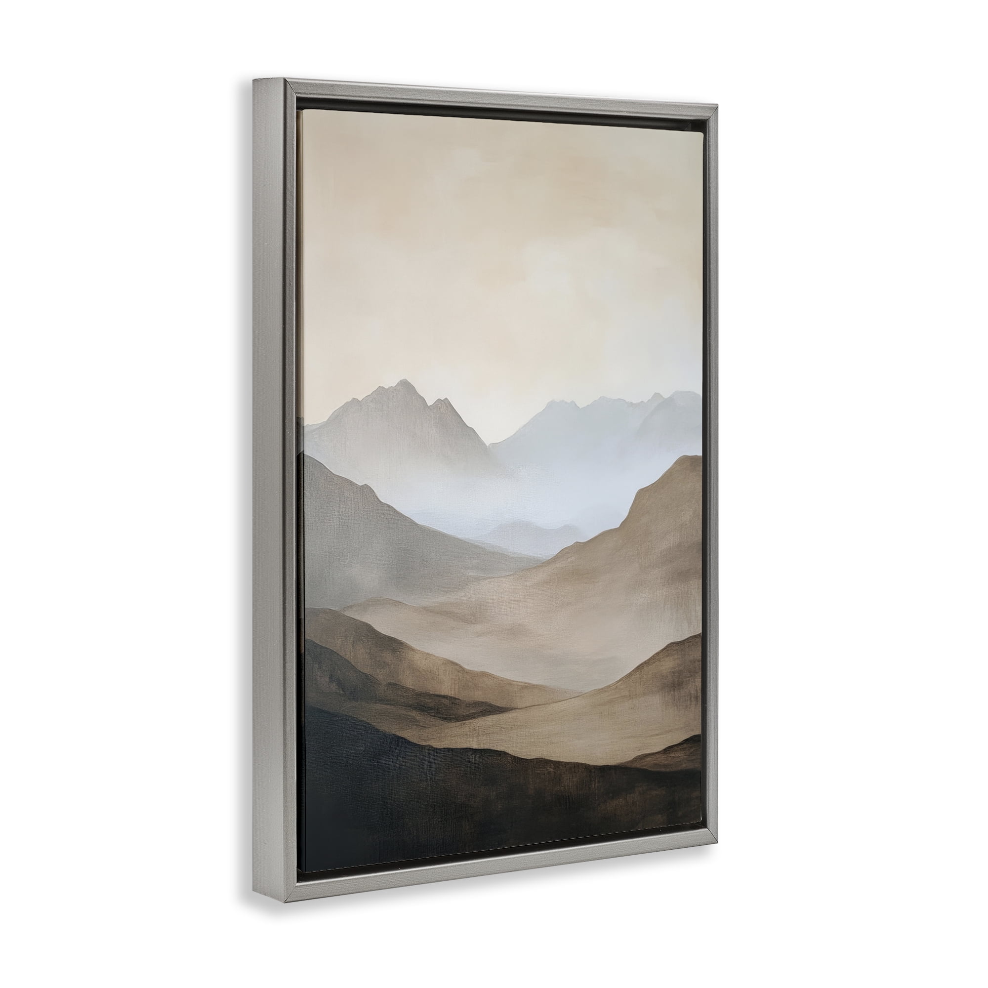 Stupell Industries Foggy Mountains Over Valley Gray Framed Floater Canvas Wall Art, design by Petal Prints Design