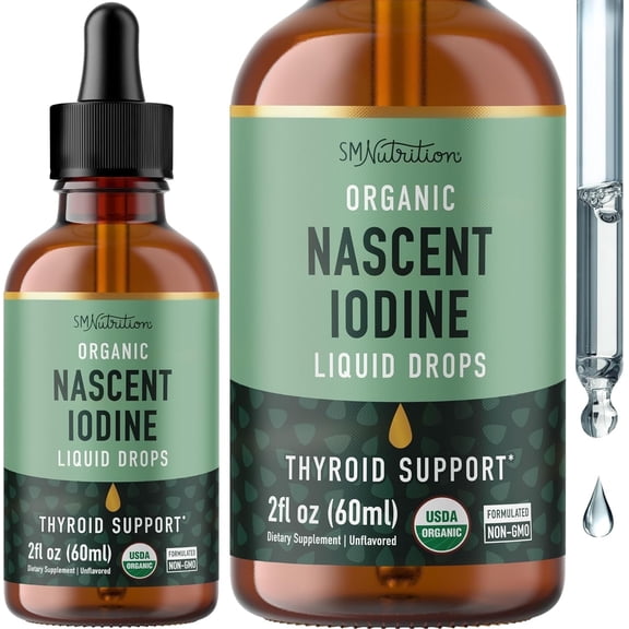 Organic Iodine Liquid for Thyroid Support | 1 Year Supply | Certified Organic Potassium Iodide | 2 Fl. Oz.