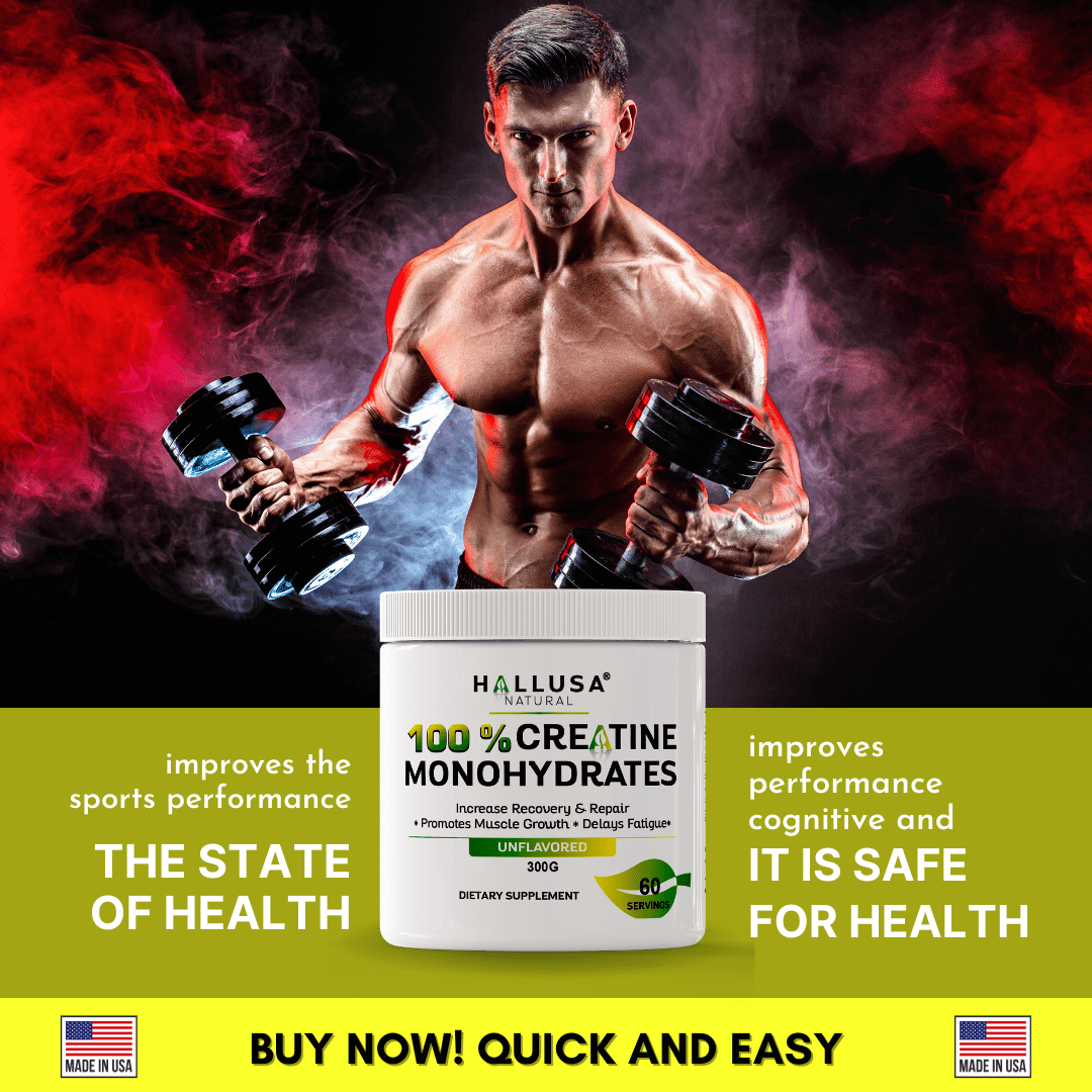Creatine Monohydrate Powder 300g – 60 Servings – Unflavored Creatine for Muscle Strength, Workout Performance, Exercise Recovery & Fitness Support – Hallusa Natural