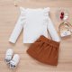 thumbnail image 2 of Gibobby Conjunto de pantalones para niños Conjunto de ropa de otoño de 2 uds para niños pequeños y niñas con cuello redondo y volantes de manga larga(Blanco, 2-3 Años), 2 of 5