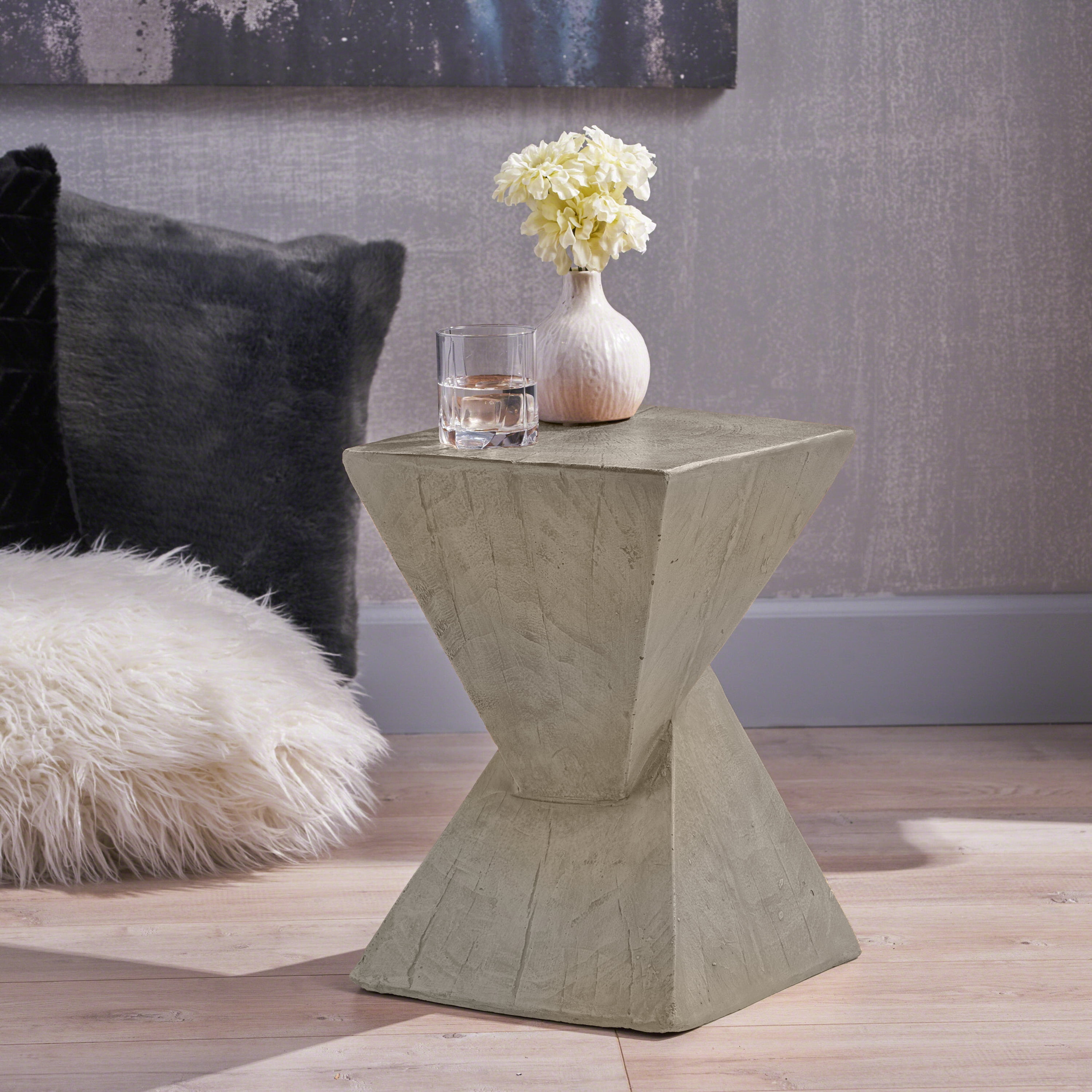 Euroco TESS Modern Side Table – Stylish Cent Table Compatible with Living Room, Bedroom, or Office – Versatile Home Furniture with Design and Sturdy Construction,Light gray Color