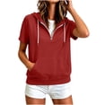 thumbnail image 5 of DJDLJWCJ Women's Full Zip Up Hoodie Plus Size Long Hoodies Sweatshirts Solid Color Short Sleeve Tops Red Size L, 5 of 8