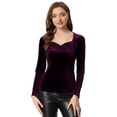thumbnail image 1 of Top de terciopelo para mujer con cuello en forma de corazón elegante camiseta de manga larga Púrpura M, 1 of 5