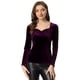 thumbnail image 1 of Top de terciopelo para mujer con cuello en forma de corazón elegante camiseta de manga larga Púrpura L, 1 of 5
