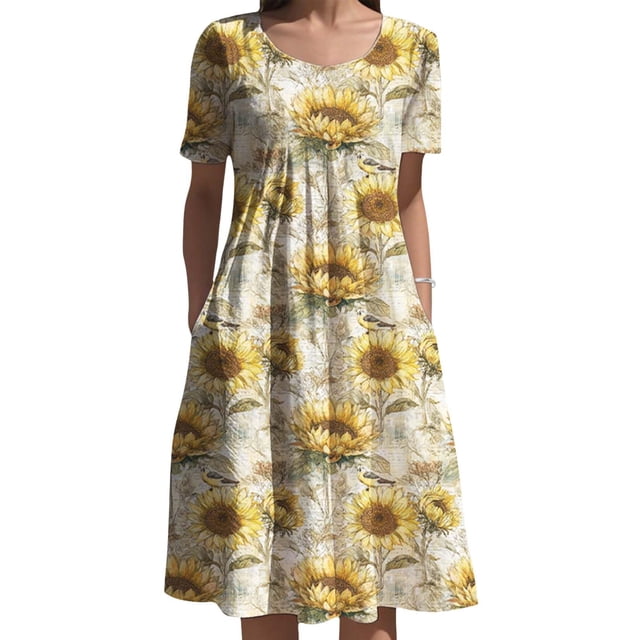 Vestido Medlor para mujer con estampado floral bohemio de manga corta 2025
