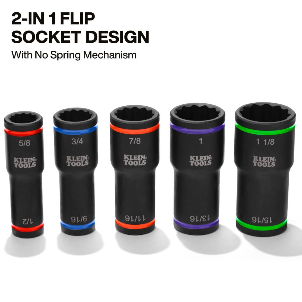 Klein Tools 2-In-1 Impact Flip Socket Set, 5 Pieces