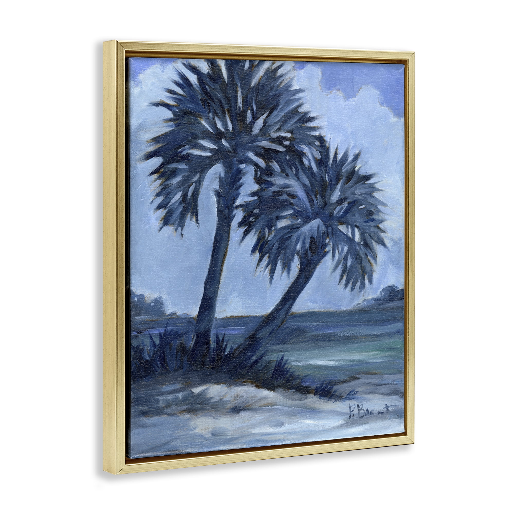 Stupell Industries Impressions Of Palms Landscape & Nature Painting Gold Floater Framed Canvas Art Print Wall Art, 17 x 21