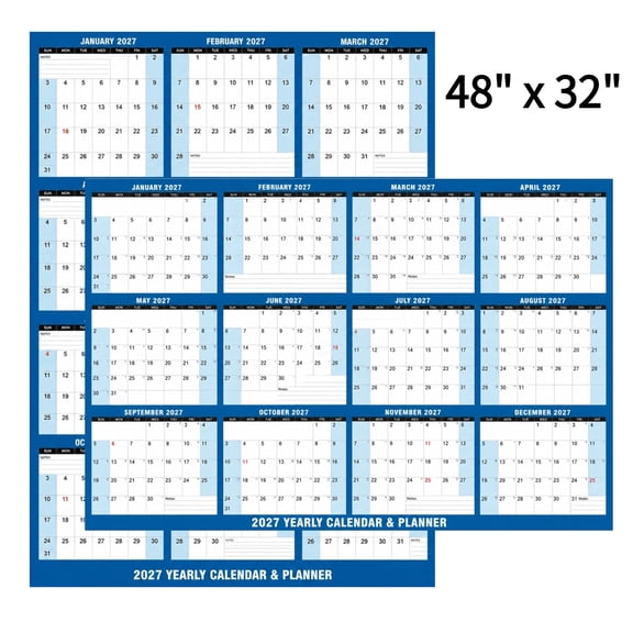 Dry Erase Wall Calendar 48" x 32" Large 2027 Yearly Wall Planner 12 Month Reversible Two Sided Wet Dry Erase Laminated Ships Rolled For Office Home School Daily Scheduling