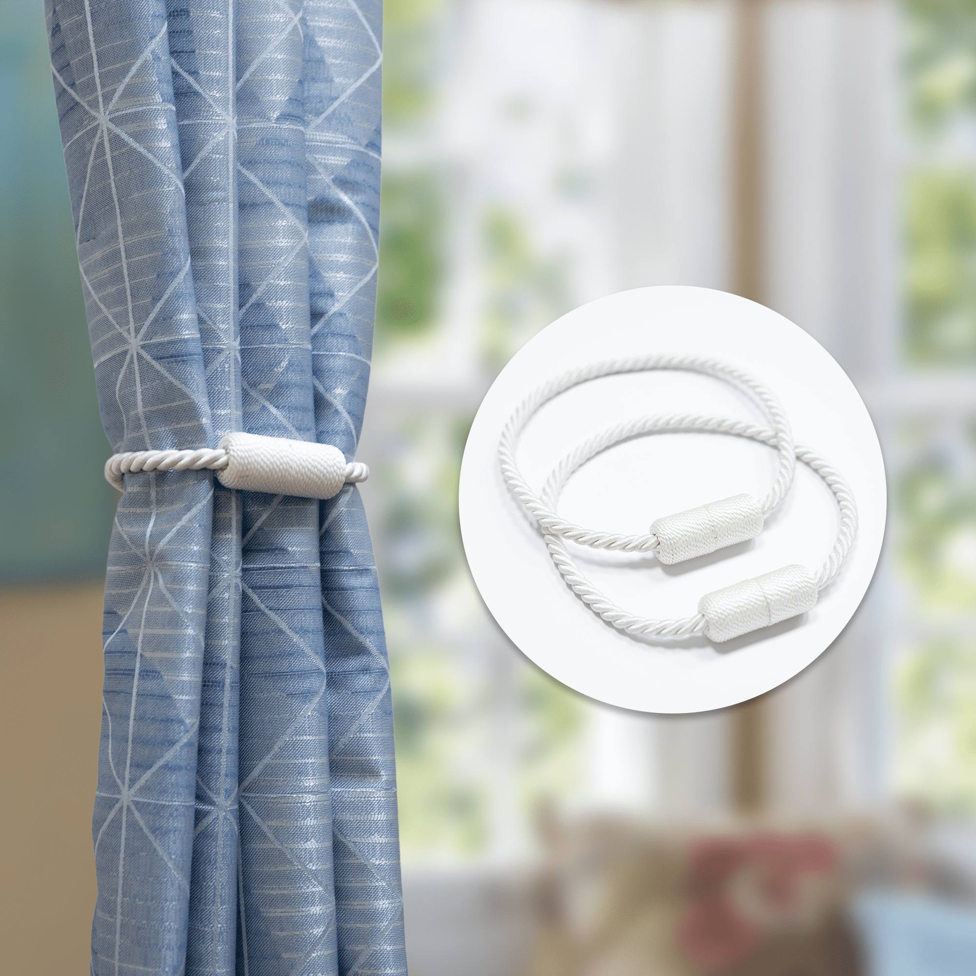 Mainstays 2-Pack Magnetic Tiebacks for Curtains, 18 Inch - White