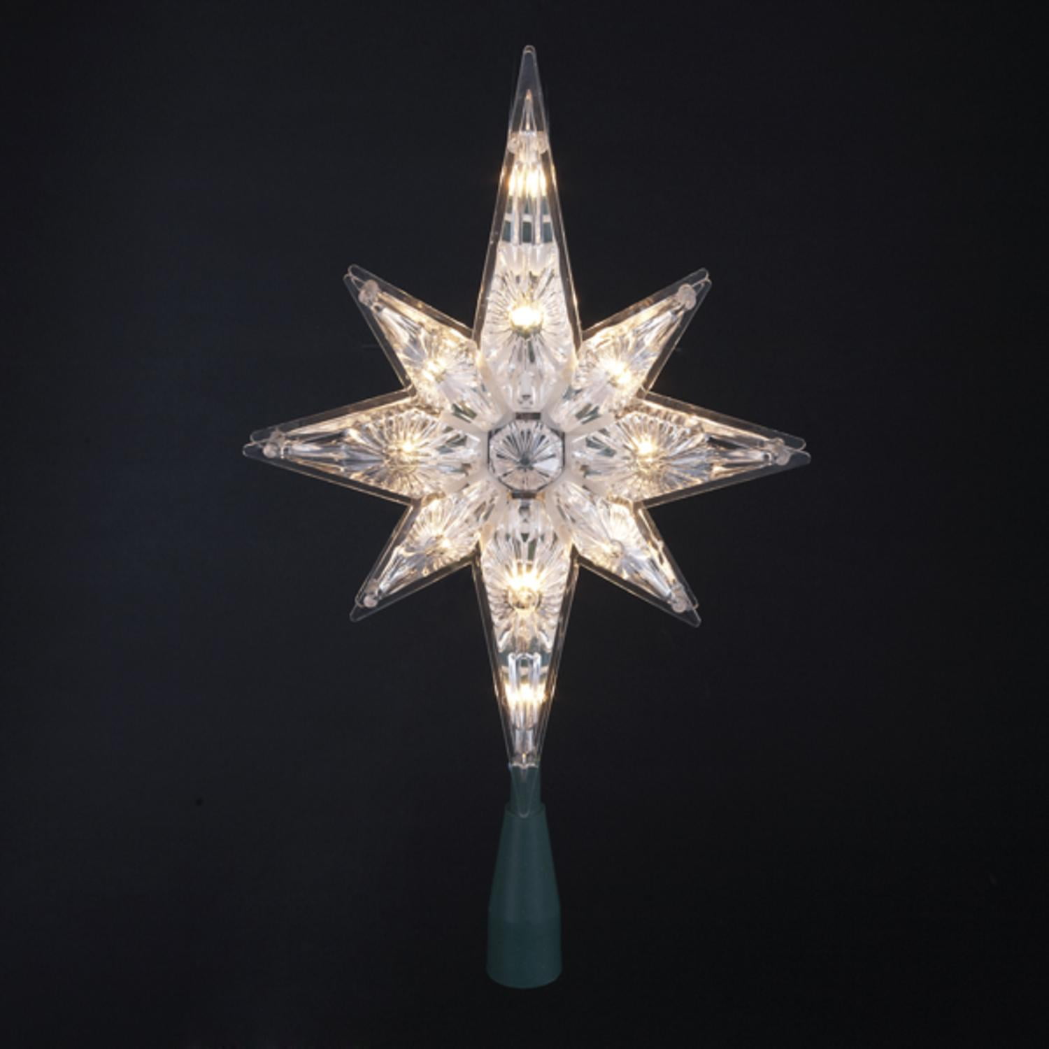 10.5" Lighted Faceted Bethlehem Star Christmas Tree Topper - Clear ...