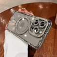 thumbnail image 1 of Luxury Pink Diamond Glitter Clear Plating Case For IPhone 15 11 12 13 14 Pro Max Plus Magsafe Magnetic Wireless Charging Cover Silvery For iPhone 15 Pro, 1 of 6