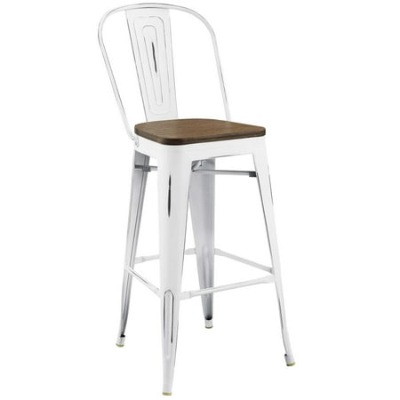 Industrial Country Cottage Farm Beach House Bar Pub And Dining Kitchen Bar Side Stool Chair Metal Steel Wood White