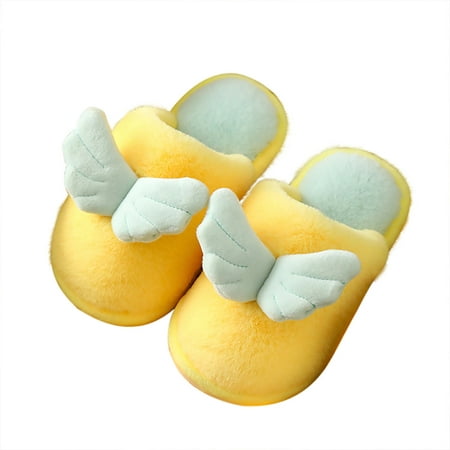 

AnuirheiH Toddler Girls Shoes Plush Wing Keep Warm Non-slip Children Shoes Soft Cotton Slippers On Sale