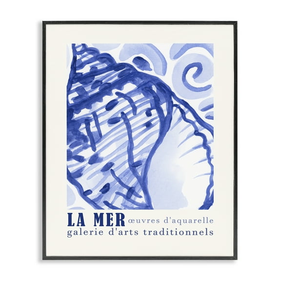 Stupell Industries Blue Seashell Gallery Show Nautical & Beach Painting Black Framed Art Print Wall Art, 11 x 14