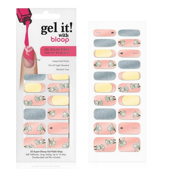 Bloop fully cured Real Gel Nail Polish Strips, Magnolia Fairy Pink, No UV/LED lamp needed, Gloss finish, Adhesive nail stickers, No mess, No drying time, Handmade, Alcohol free, Peels off, 20 strips