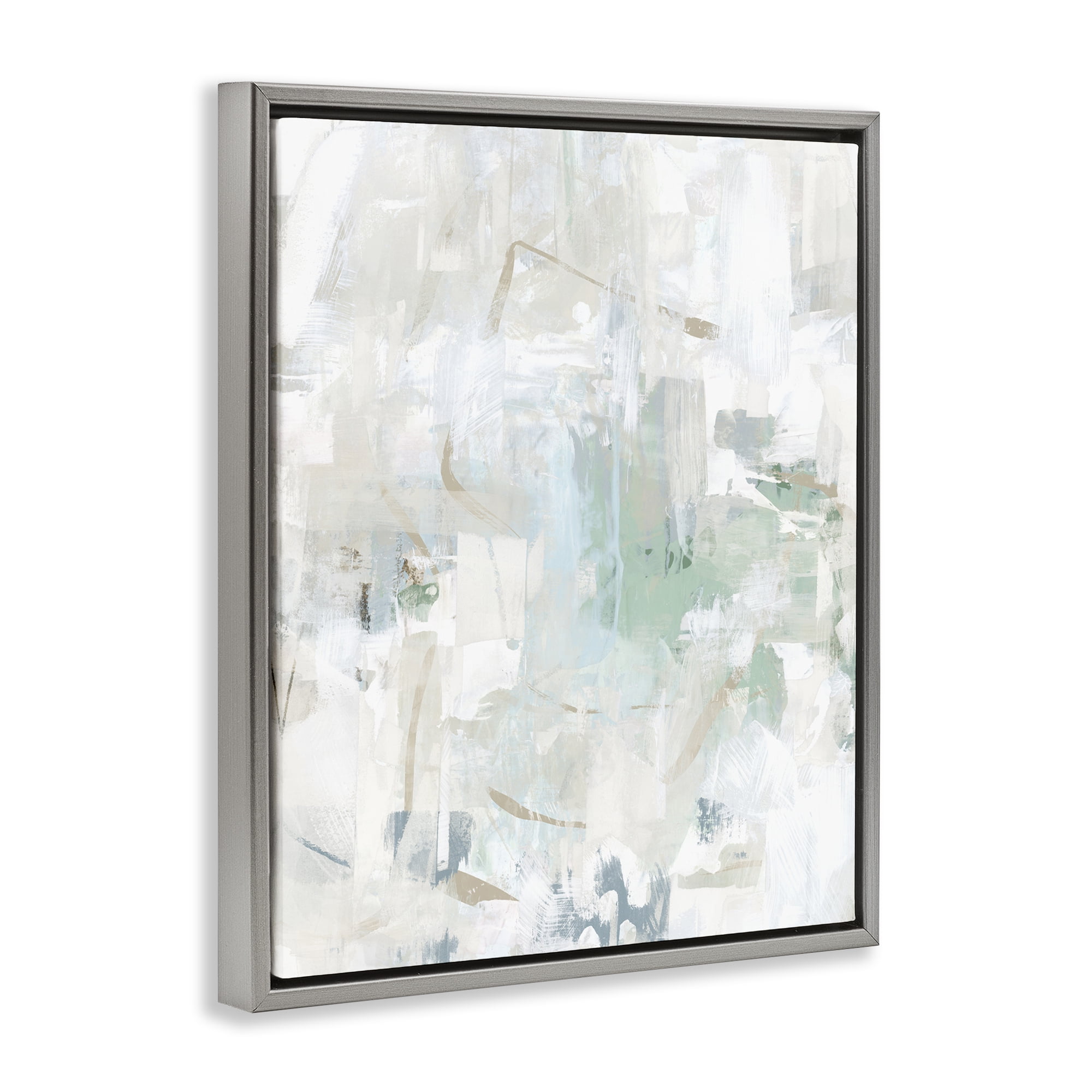 Stupell Industries Faded Abstract with Green Abstract Painting Gray Floater Framed Canvas Art Print Wall Art, 25 x 31