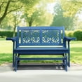 thumbnail image 4 of Ktaxon 4FT Wooden Glider Bench with Cup Holders, Floral Back, Outdoor, 800lbs Max, Blue, 4 of 8