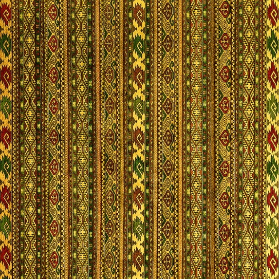 Ahgly Company Machine Washable Indoor Square Oriental Yellow Modern Area Rugs, 5' Square