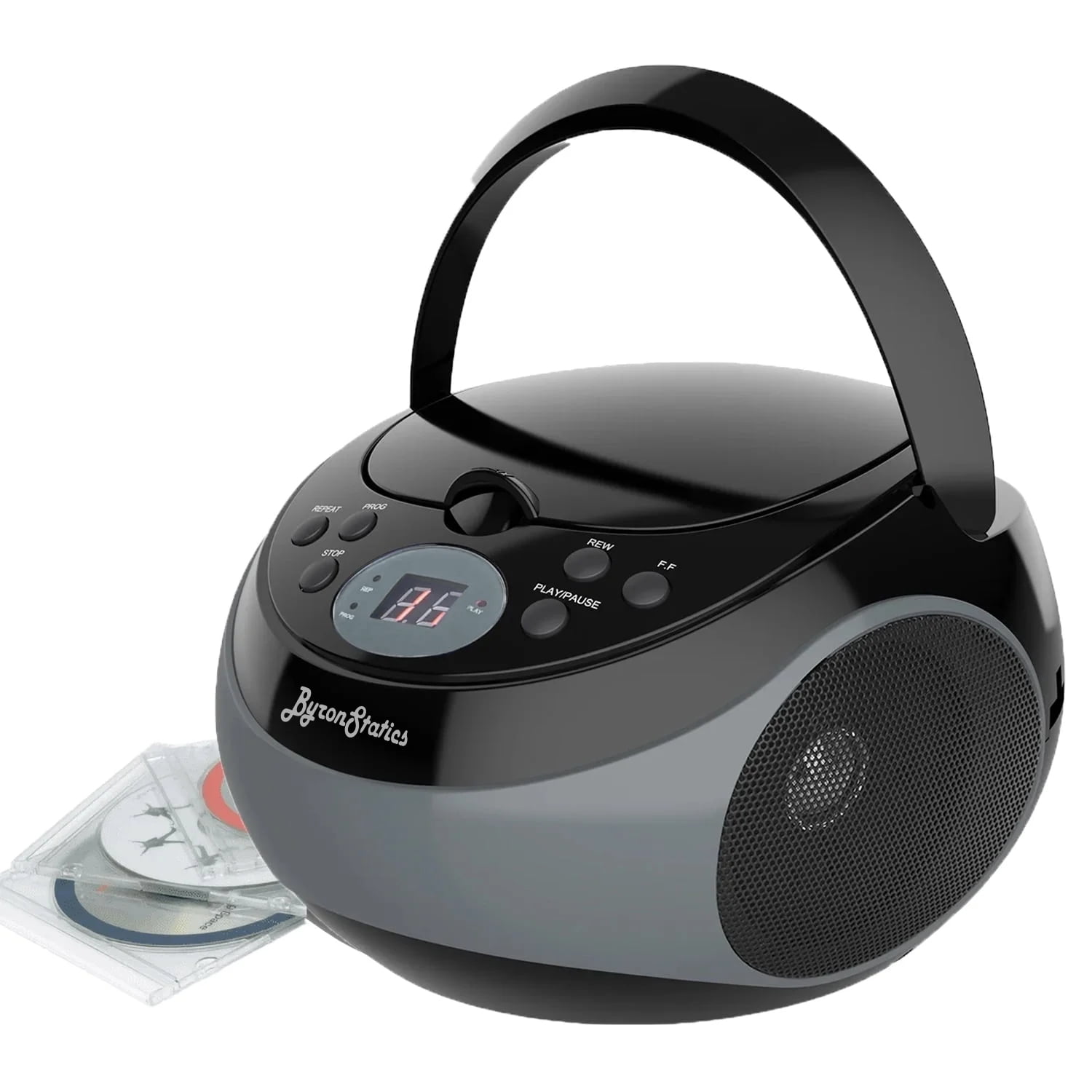 Byron Statics Portable Boombox CD Player AM FM Analog Tuning Radio, Clear Stereo Sound, 3.5mm AUX Jack, AC DC Operated, Great for Gift, Black