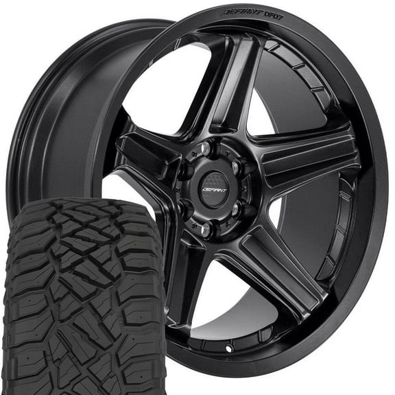 DEFIANT Wheels DF07 22 Inch Rims and Tires Fit 6x139.7 22x10 Satin Black - TerraMax RT 285/45-22 (Set of 4)