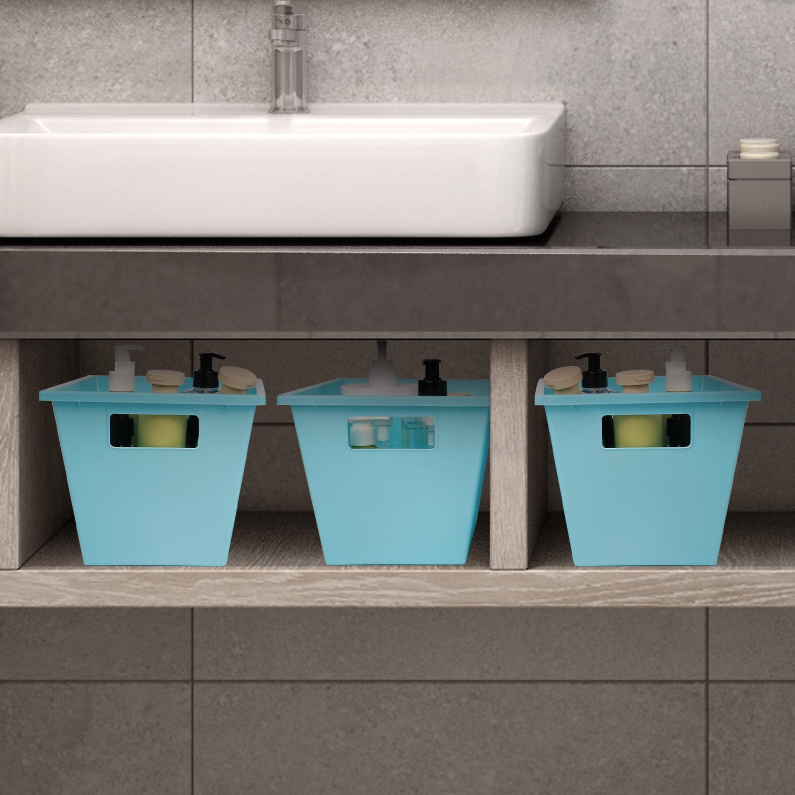Koomade Set of (4) Storage Boxes Medium Plastic Storage Bin, 12 in x 8.5 in x 7 in
