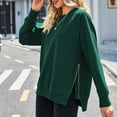 thumbnail image 4 of HAPIMO Women's Crew Neck Sweatshirts Fall Loose Basic Tops Solid Color Split Zipper Blouses Long Sleeve Tees Workout Clearance Regular Fitted Casual Fashion Green M, 4 of 5
