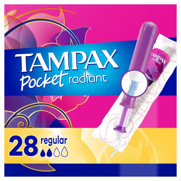 Tampax Pocket Radiant Tampons, Regular, Unscented, 28 Ct