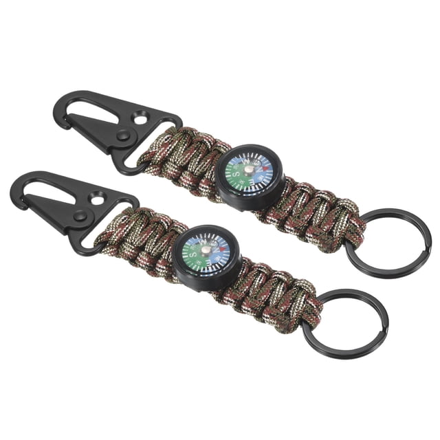 Unique Bargains Paracord Keychain, 2 Pack Braided Lanyard Key Clip Holder Survival Keychains with Compass Camouflage