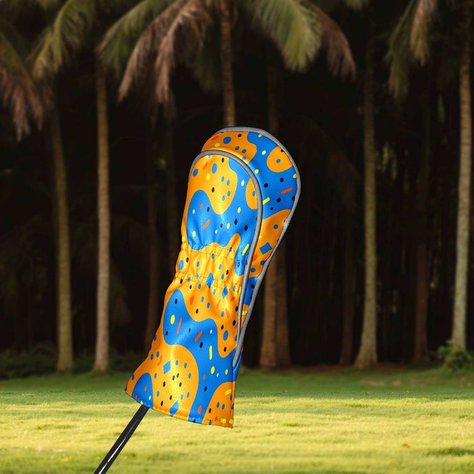 Golf Club Covers PU Leather Waterproof Head Covers for Fairway Woods Hybrids Orange Blue Polka Dots Unisex Fits Most Brands