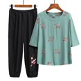 thumbnail image 4 of JHLZHS Robe Jaune Femmes Coton Lin Costume Mode Confortable Manches Courtes et Pantalon Long Couleur Unie Haut Pantalon Femmes Robes Robes Cocktail pour Femmes 2024, 4 of 4