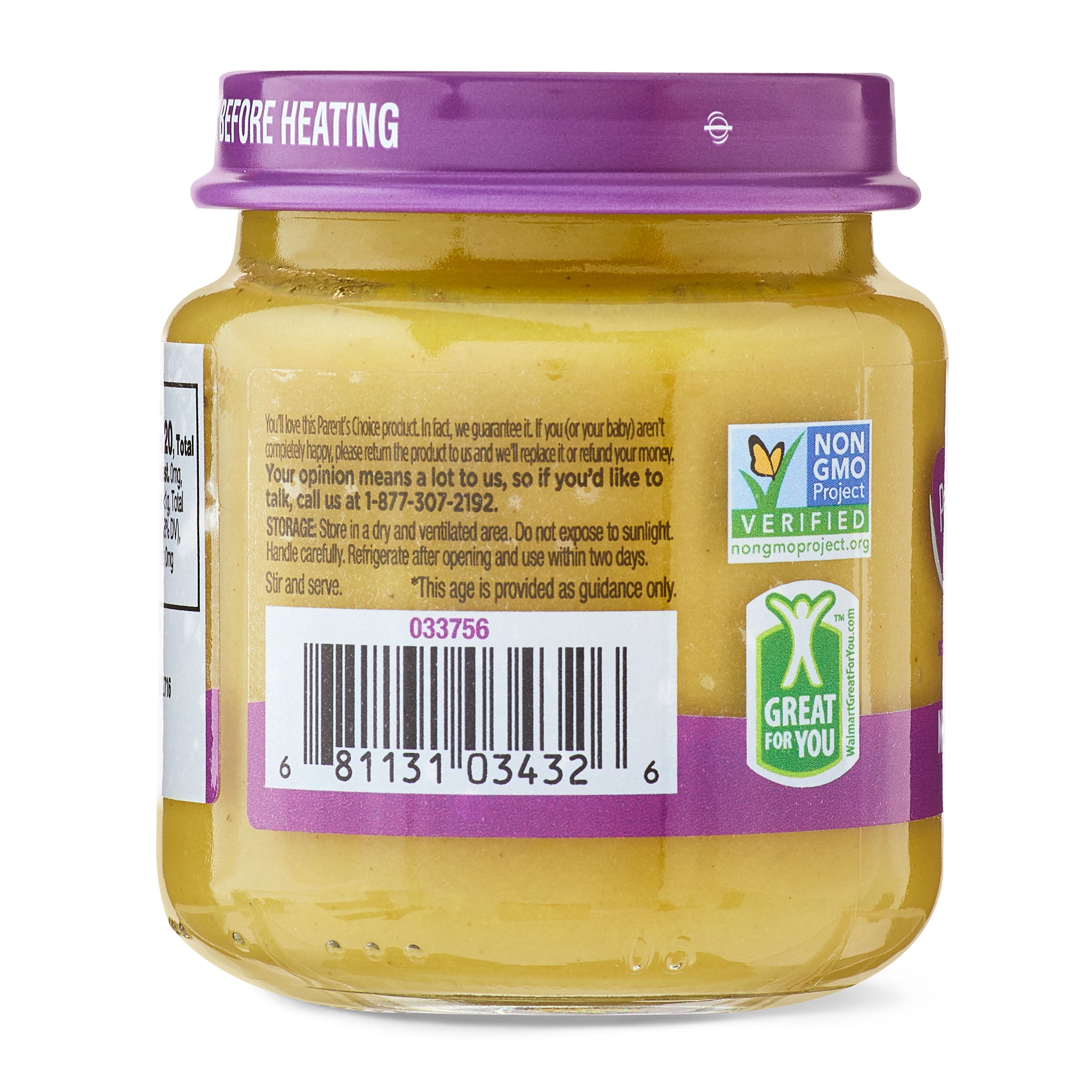 Parents Choice Zucchini Spinach & Pea Baby Food Stage 2, 4oz Glass Jar