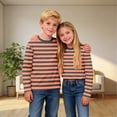 thumbnail image 5 of DxhmoneyHX Girls Striped Long Sleeve Shirts Basic Crew Neck Color Block Tunic Tee Tops Summer Vacation Lounge Blouse Age 3-14 Years, 5 of 9
