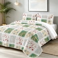 thumbnail image 2 of Davulos Patchwork Quilt Set Full/Queen Size, 3 Pieces Green Red Floral Plaid Summer Bedspread Coverlet Set, Soft Microfiber Reversible Lightweight Bed Cover for All Season, 2 of 9