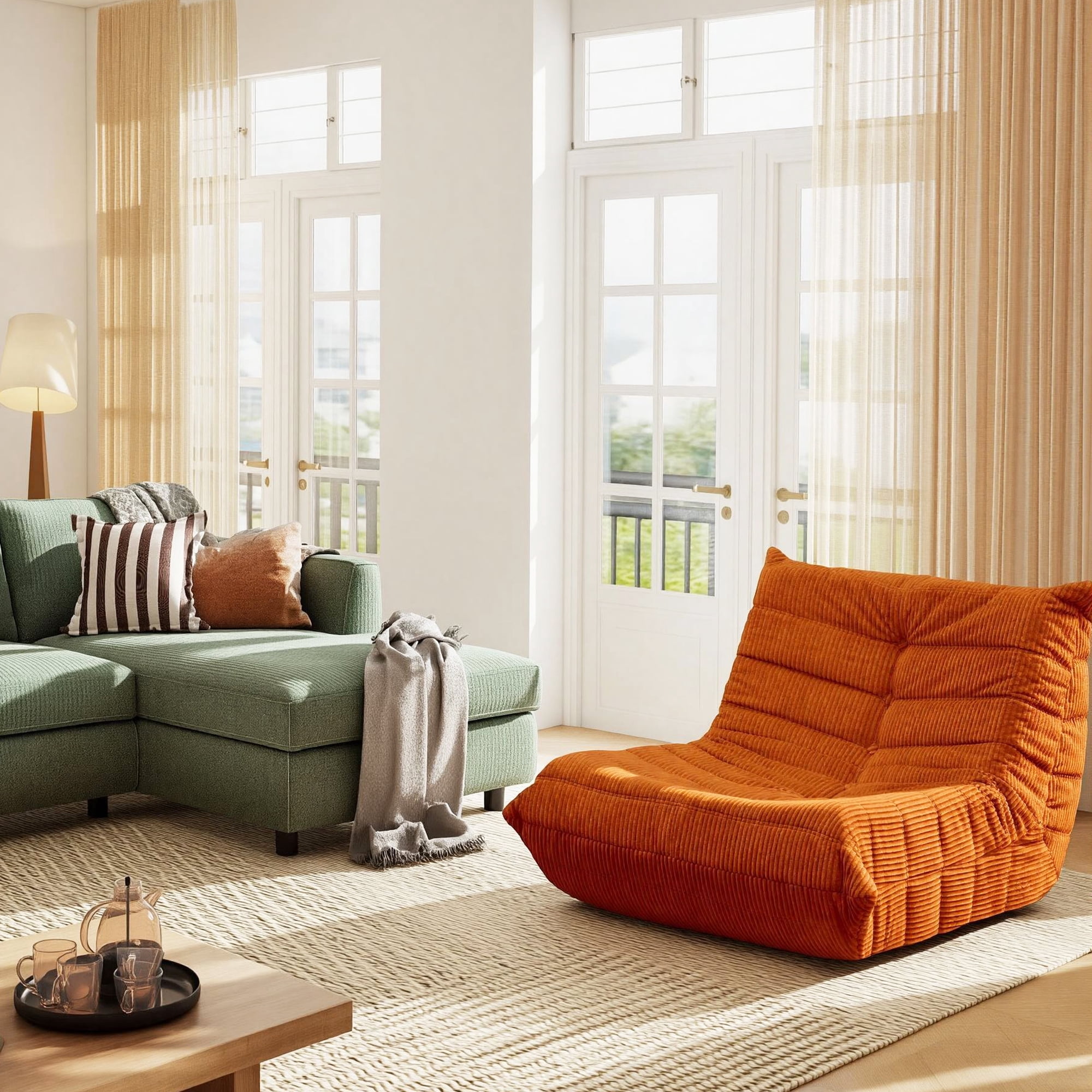 Alvantor Bean Bag Chair, Armless Lazy Sofa with Memory Foam and Soft Corduroy for Living Room Bedroom Reading Gaming