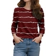 thumbnail image 5 of Holzkary Women's Casual Long Sleeve Striped Shirts Color Block/Solid Blouses Crewneck Sweatshirts Cute Loose Fit Pullovers Tops Women's Fashion Spring Summer Casual Long Sleeve Loose Shirt Top Red M, 5 of 7