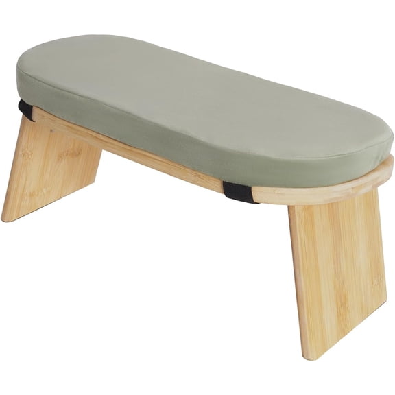 Bamboo Meditation Bench Foldable & Ergonomic Meditation Stool Portable Prayer Bench with Cushion Comfortable Kneeling Chair for Kneeling or Sitting Green