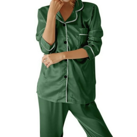 

GuliriFei Women s Silk Satin Pajamas Set Long Sleeve Tops Pants