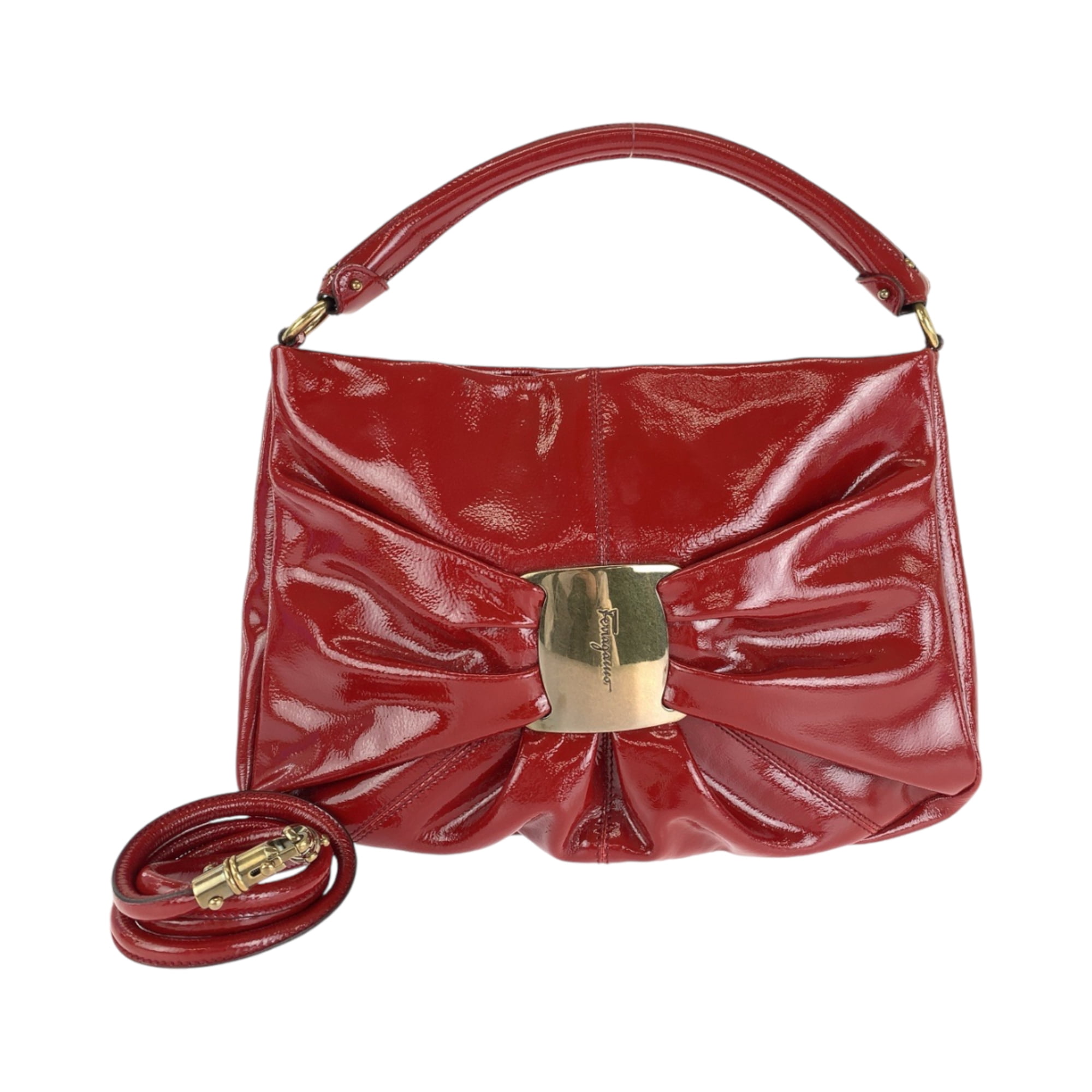 Salvatore Ferragamo ヴァラ ハンドバッグ レザー レッド サルヴァトーレフェラガモ Salvatore Ferragamo AB-21G191