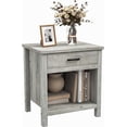 thumbnail image 1 of Table de Nuit Grise Moderne avec Tiroir et Tablette de Rangement, Table d'Appoint Rustique Style Ferme pour Chambre et Salon, 1 of 7