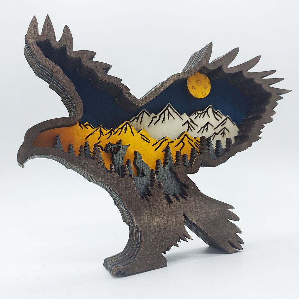 Bald Eagle Figurine Small Wood Bird Statue Art Handmade Carving Decoration Mini 