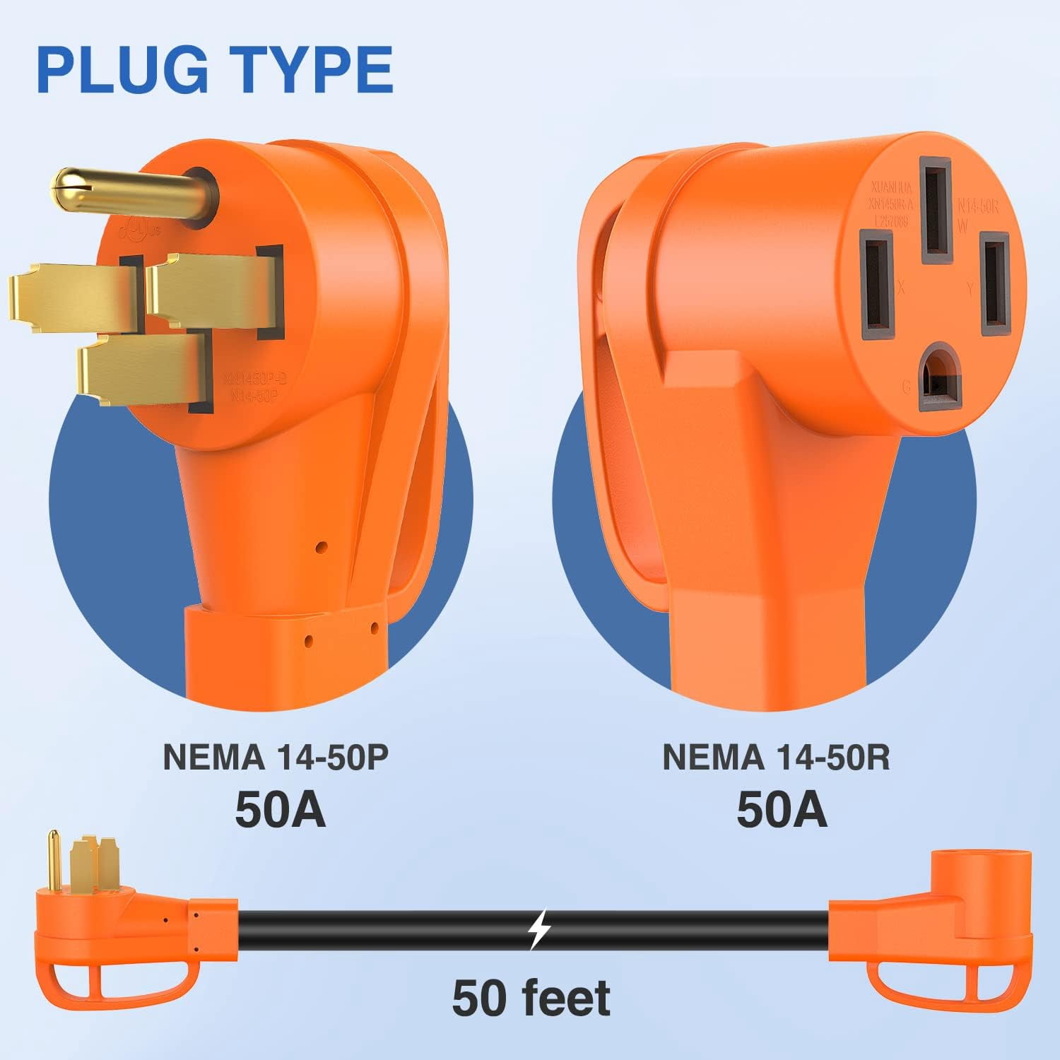 Nilight 50 ft Black 3 Outlets Heavy Duty Extension Cord