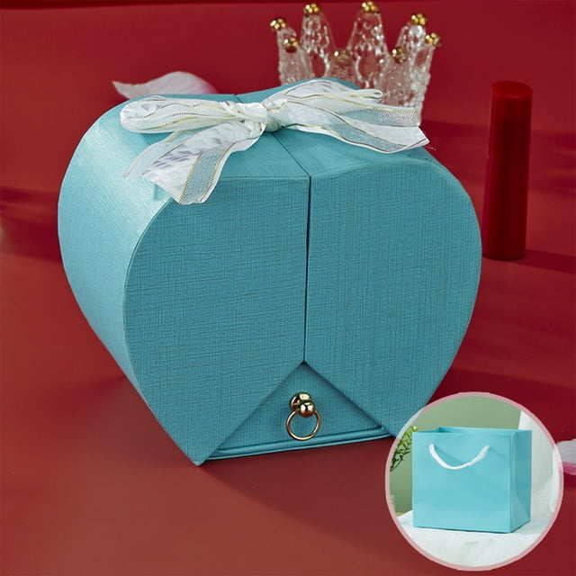 Fiudx Joyero de Doble Puerta, Exquisito Diseño de Lazo, Interior de Terciopelo, Elegante Espacio para Guardar Pendientes, Anillos y Collares, Ideal para Regalar En San Valentín o Cumpleaños. Tamaño: