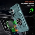 thumbnail image 3 of For Samsung Galaxy S25 FE 5G Phone Case with Finger Ring Holder Kickstand, Card Slots，Heavy Duty Shockproof Rugged Protective Working with Magnetic Car Phone Mount,Green,For Galaxy S25 FE 5G, 3 of 7