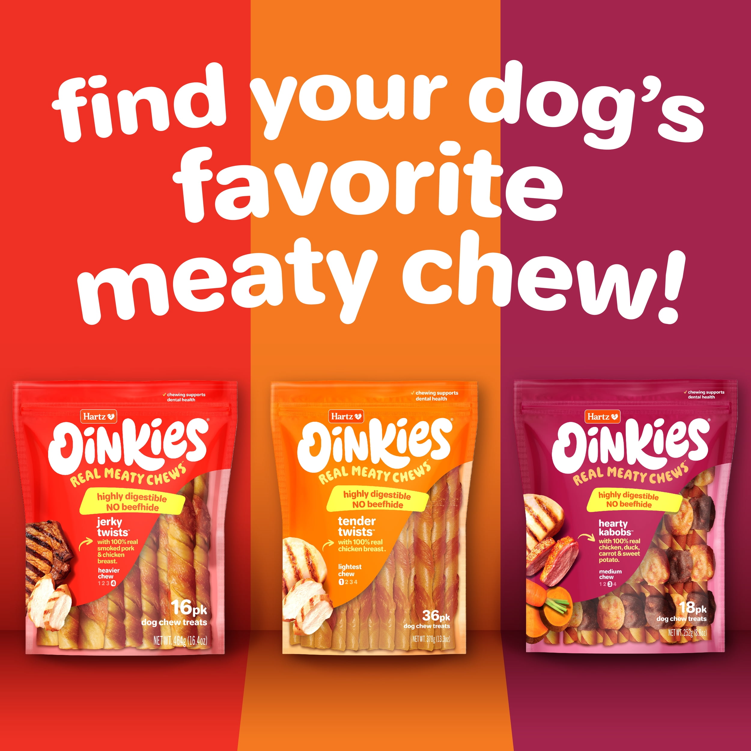 Hartz Oinkies Bacon Wrapped Twists, Real Meaty Dog Chews with 100% Real Bacon, 5.2 oz Bag, 14ct