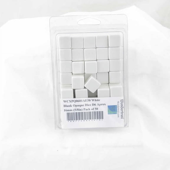 White Blank Opaque Dice D6 Aprox 16mm (5/8in) Pack of 50 Wondertrail