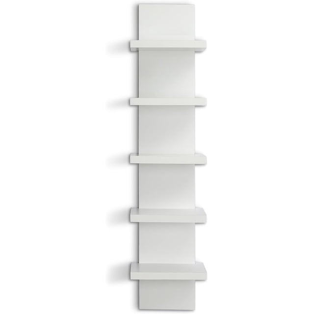 Estantes de pared de 5 niveles: estante vertical blanco para libros para almacenamiento en la pared, estantes flotantes modernos para dormitorio, sala de estar y tocador